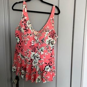 Peach floral tankini top